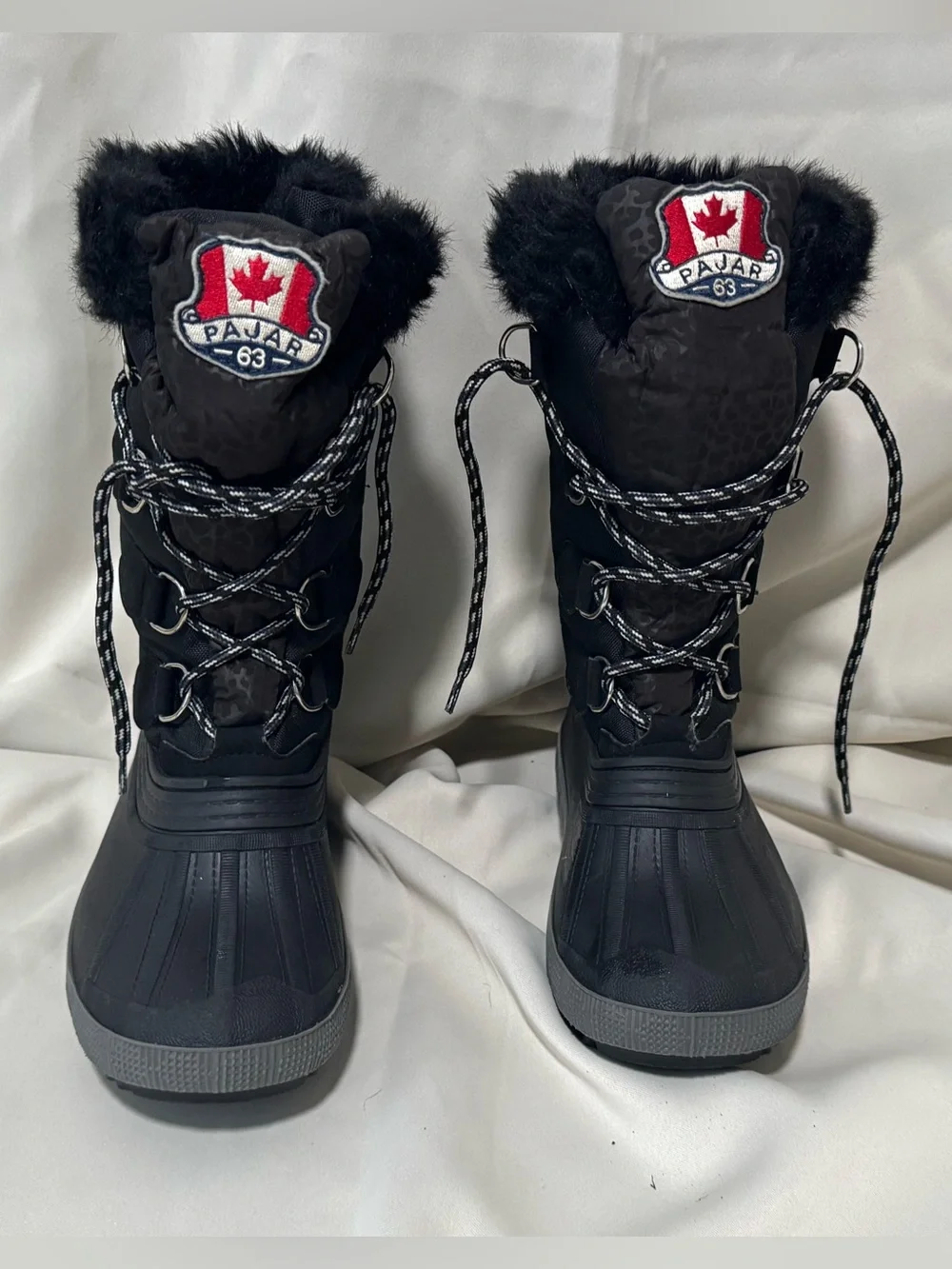 Pajar Canada Olga Women’s Waterproof Winter Snow Boots Faux Fur Lace-Up Black
